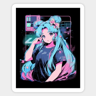 Anime Girl Vaporwave Aesthetic Lo-Fi Sticker